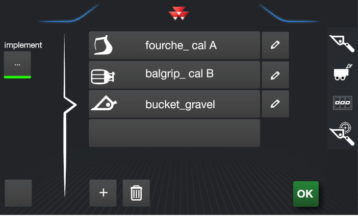 Touchscreen implement selection