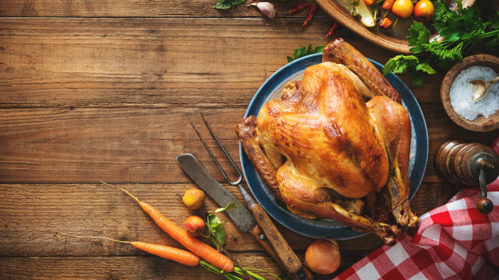 Christmas,Or,Thanksgiving,Turkey,On,Rustic,Wooden,Table