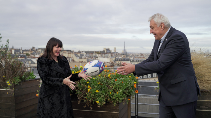 BKT is the official off-highway tyre supplier for the Rugby World Cup 2023 LuciaSalmaso_CEO_BKTEurope_ClaudeAtcher_CEO_France2023_2