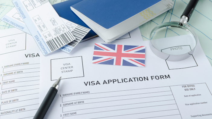 Visa,Application,Form,,Passports,,Tickets,english,Flag,,Magnifying,Glass,On,The