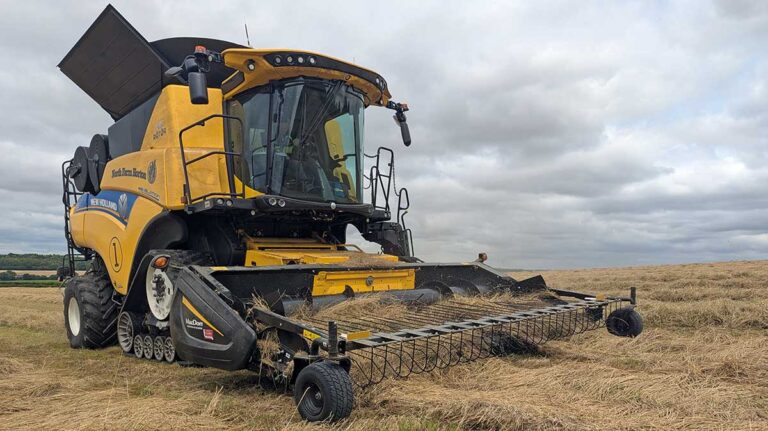 Contracting business adds grass crop for seed New Holland combine harvesting grass